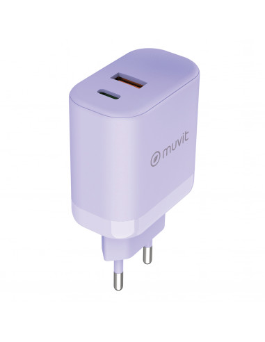 muvit for change cargador de pared 1 USB 18W+1 Tipo C PD 45W lavanda