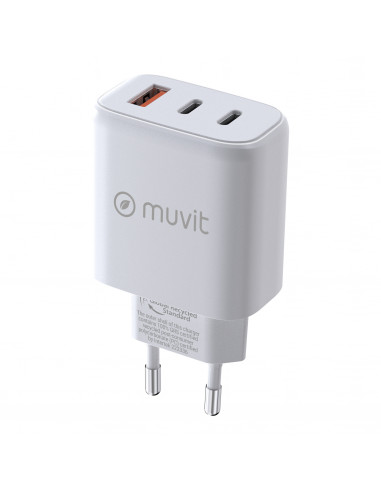 muvit for change cargador de pared 1 USB QC 3.0 18W+1 Tipo C PD 65W+1 Tipo C PD 20W blanco