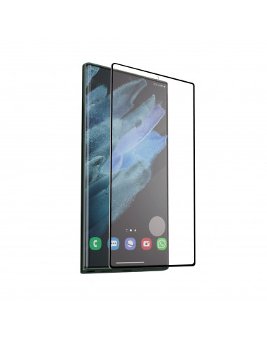 Tiger protector pantalla compatible con Samsung Galaxy S22 Ultra 5G vidrio templado curvo marco negro anti bacteria