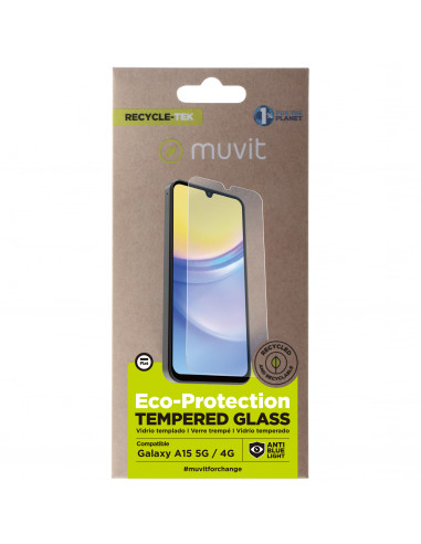 muvit for change protector pantalla recycletek compatible con Samsung Galaxy A15 4G/5G vidrio templado plano