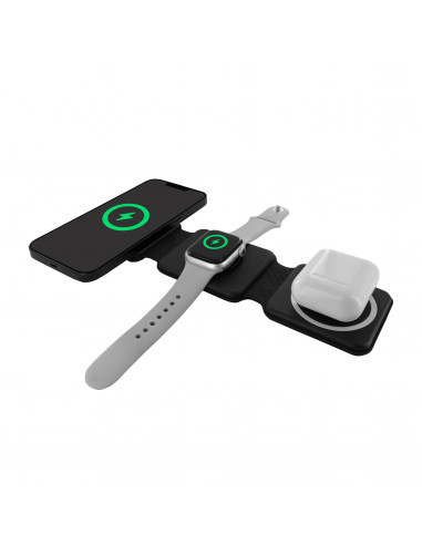 muvit for change cargador 3 en 1 compacto wireless con magsafe+Watch+Airpod plegable negro