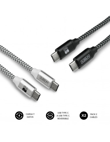 Subblim Pack 2 cables USB Tipo C - USB Tipo C (3.0A) negro  /plata