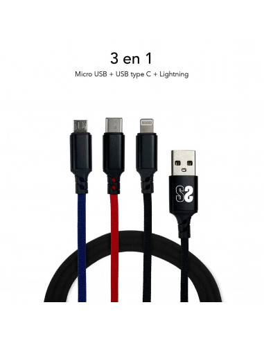 Subblim Premium Cable 3 en 1 (2.4A) micro USB+Tipo