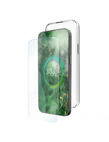 myway funda compatible con Apple iPhone 16 + protector pantalla vidrio templado plano