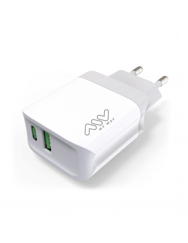 myway transformador 1 USB QC 3.0 18W+1 Tipo C PD 20W blanco