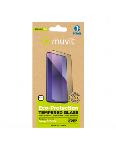 muvit for change protector pantalla recycletek compatible con Samsung Galaxy S25/S24 vidrio templado plano marco negro