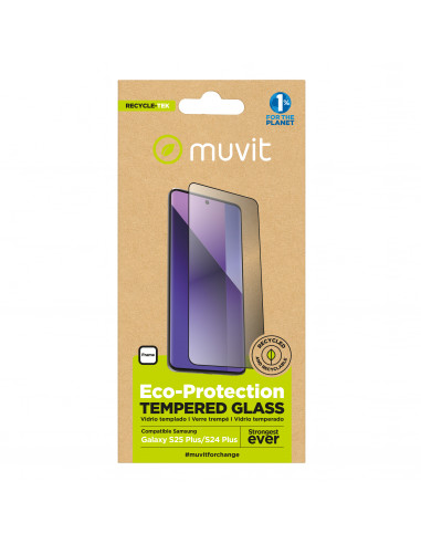 muvit for change protector pantalla recycletek compatible Samsung Galaxy S25 Plus/S24 Plus vidrio templado marco negro