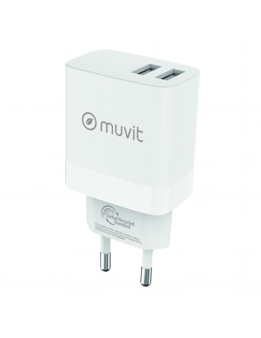 muvit for change cargador de pared 2 USB 3.4A/18W blanco