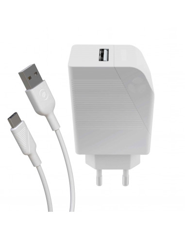 muvit for change pack cargador de pared USB 2.4A 12W + Cable Tipo C 3A 1,2m blanco