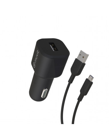 muvit for change pack cargador coche USB 2.4A 12W + cable Micro USB 2.4A 1,2m negro