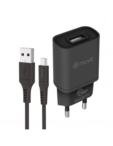 muvit for change pack cargador de pared USB 2.4A 12W + Cable Micro USB 2.4A 1,2m negro