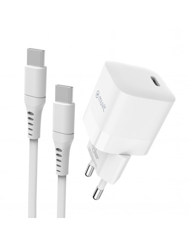 muvit for change pack cargador de pared Tipo C PD 30W + cable tipo C a tipo C 3A 1,2m blanco