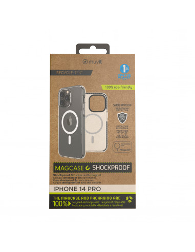 muvit for change funda recycletek Magsafe shockproof 3m compatible con Apple iPhone 14 Pro transparente/negra