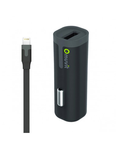 muvit pack cargador coche USB 1A negro + Cable USB-Lightning MFI 1m negro
