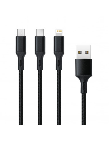 myway cable USB-Lightning/Tipo C/Micro usb 2.1A 1m negro