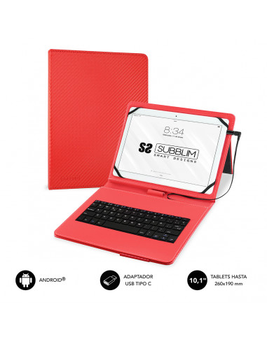 Subblim Keytab Pro USB funda tablet con teclado de 9,6" a 11" roja