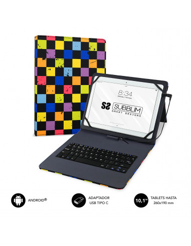 Subblim Keytab funda tablet con teclado USB Micro USB C de 9,6" a 11" Squares