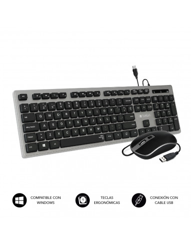 Subblim Ergo teclado ergonómico y ratón con cable USB plano y silencioso gris/negro