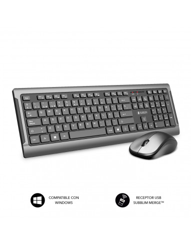 Subblim teclado fino y silencioso + ratón Premium inalámbrico gris
