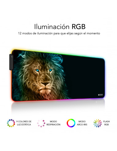Subblim alfombrilla ratón premium Led 9 colores RGB león XL (800x300x4)