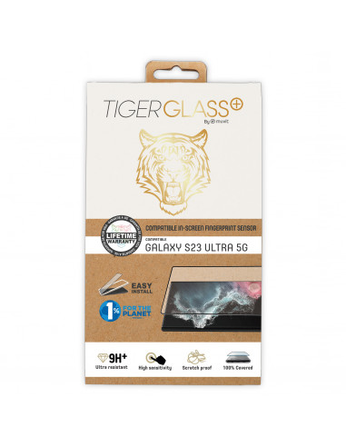 Tiger protector pantalla compatible con Samsung Galaxy S23 Ultra 5G vidrio templado curvo marco negro antibacteria