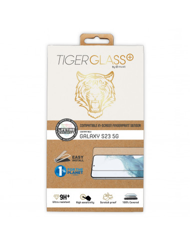 Tiger protector pantalla compatible con Samsung Galaxy S23 5G vidrio templado curvo marco negro antibacteria