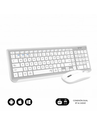 Subblim Combo teclado dual prestige extendido + ratón silencioso inalámbrico 2,4G + bluetooth plata/blanco