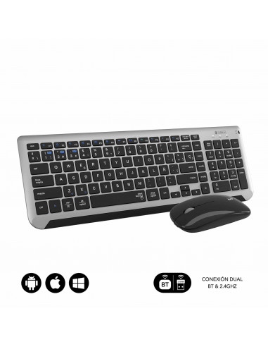 Subblim Combo teclado dual prestige extendido + ratón silencioso inalámbrico 2,4G + bluetooth gris/negro