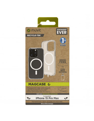 muvit for change funda recycletek Magsafe compatible con Apple iPhone 15 Pro Max transparente